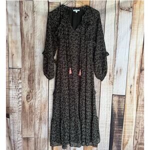 Yakira Bella Dress Modest Florals Ruffles Prairie Small Black Long Sleeve Long